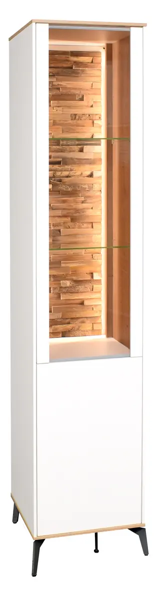 Vitrine - mit Beleuchtung, B ca. 42 cm, Weiß, Asteiche, Schwarz