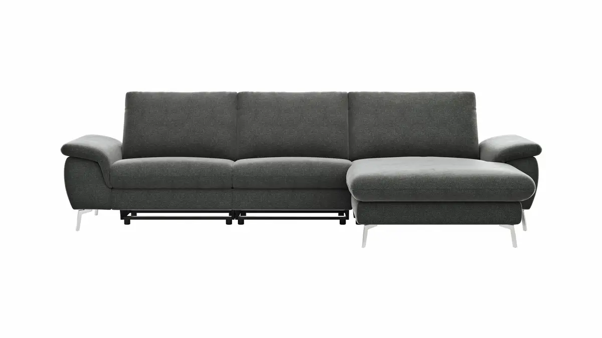 Ecksofa Gotera - 1,5-Sitzer med. + 1,5-Sitzer med. mit Longchair rechts inkl. Rückenlehne verstellbar, Stoff, Anthrazit