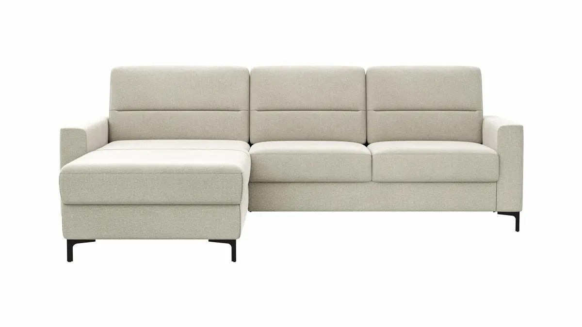 Ecksofa Merlos H - Longchair links und 2,5-Sitzer rechts inkl. Relaxfunktion (motorisch), Stoff, Natur