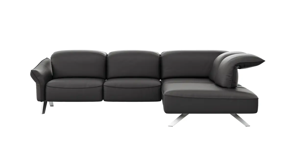 Ecksofa Bormio - 2,5-Sitzer mit Ecke rechts inklusive Relaxfunktion (motorisch), Leder, Schwarz