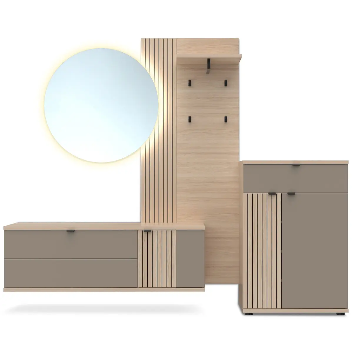 Garderobe - mit Beleuchtung, Riva Eiche Nachbildung, Basalt