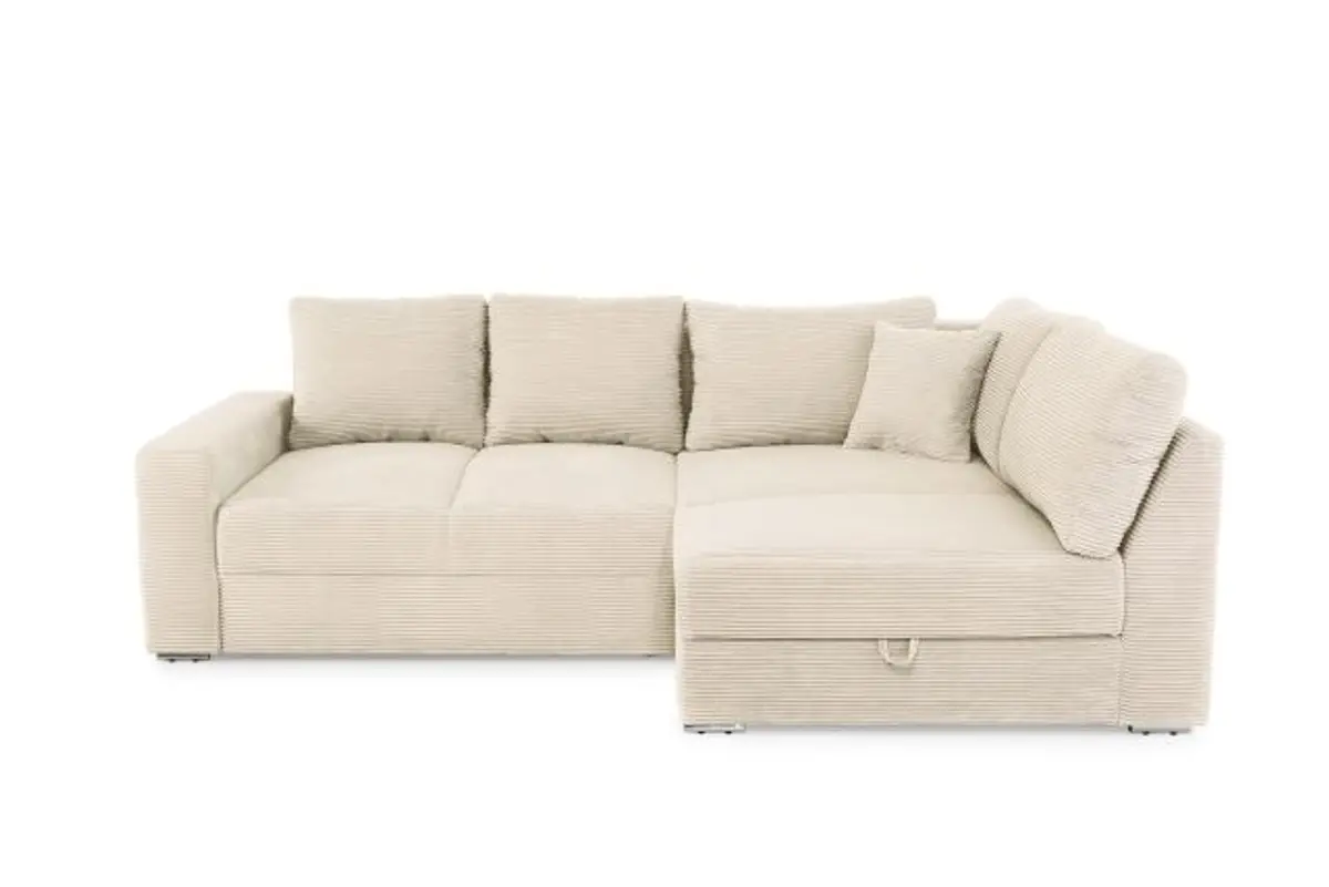 Ecksofa JANIS - 2,5-Sitzer, Ecke rechts inkl. Schlaffunktion, Stoff, Beige
