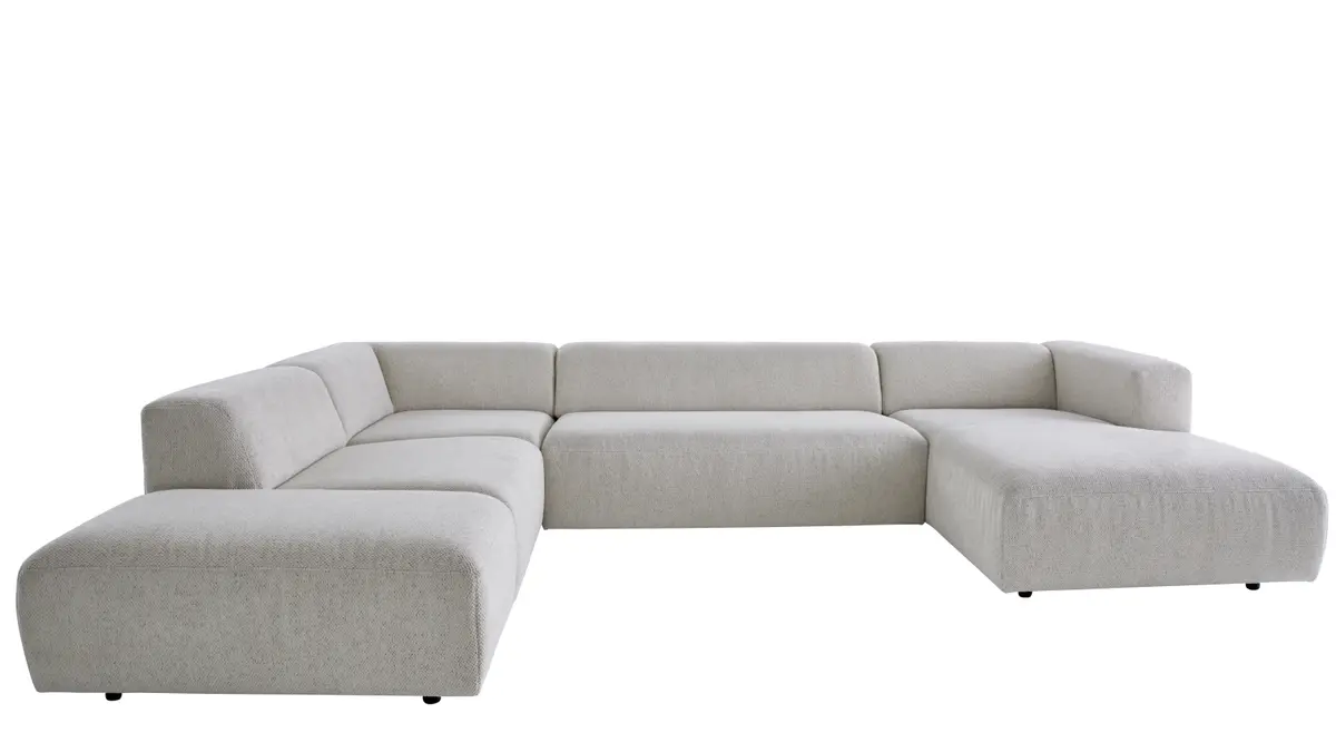 Ecksofa Caruso - Ecke links, 2-Sitzer, Longchair rechts, Stoff, Ecru