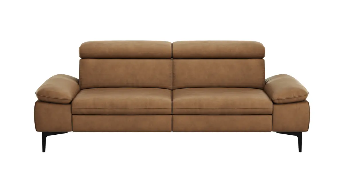 Sofa Felipa - 3-Sitzer inkl. Kopfteil verstellbar, Leder, Cognac