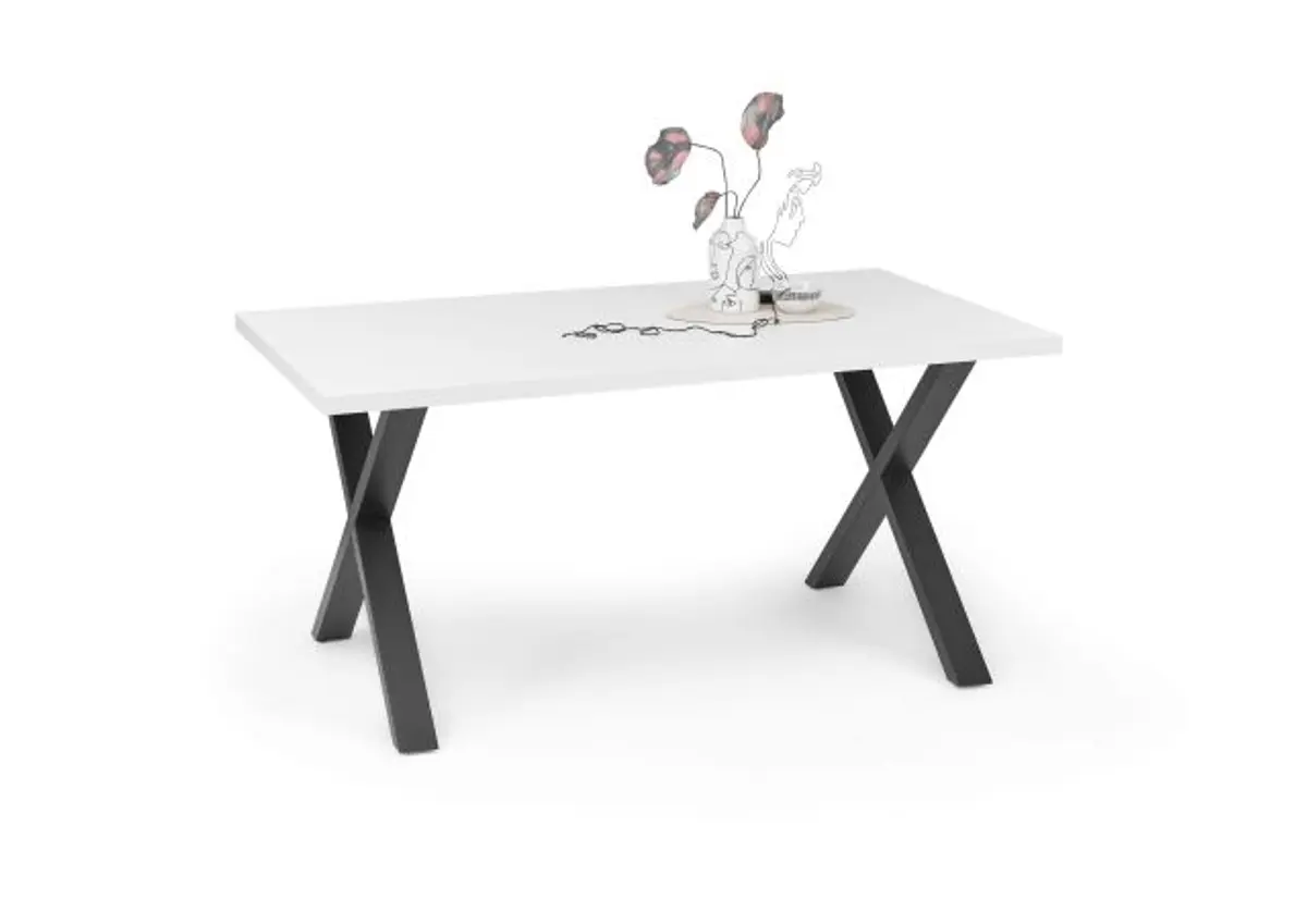 Esstisch - LB ca. 160x90 cm, Weiß, Schwarz