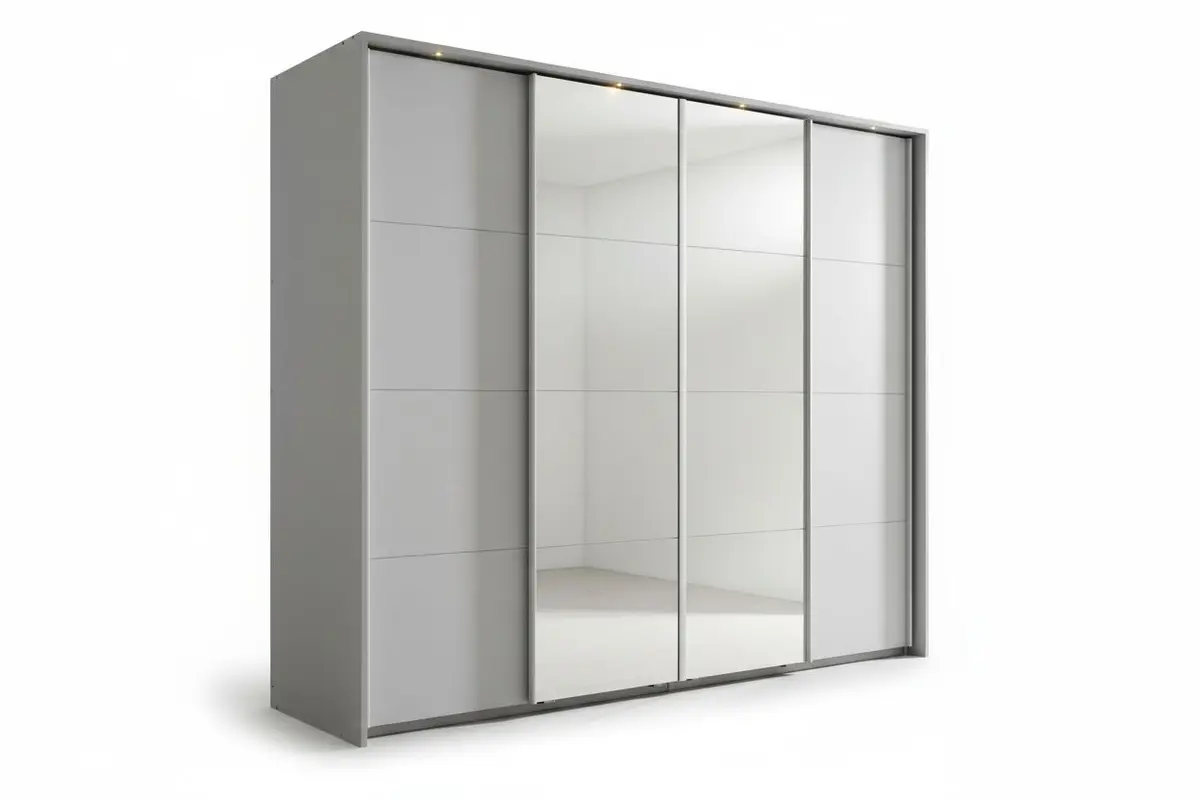 Schwebetürenschrank- B ca. 271 cm, Hellgrau, Spiegel