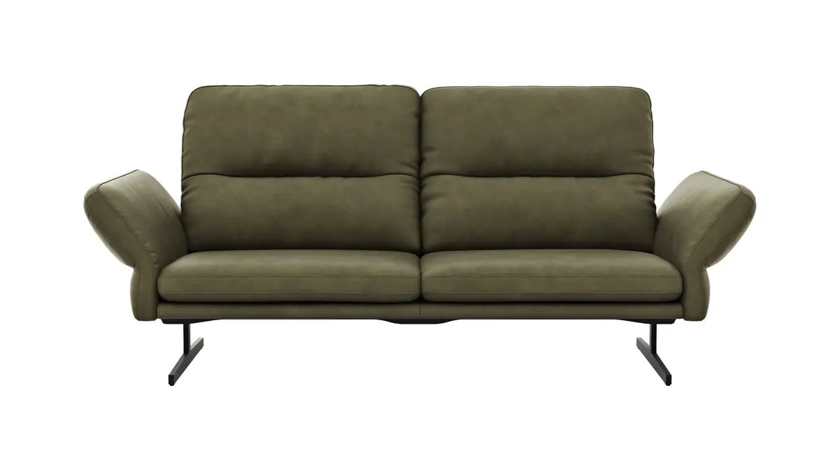 Sofa Alexander - 3-Sitzer inkl. Kopfstütze/Armlehne verstellbar, Leder, Olive