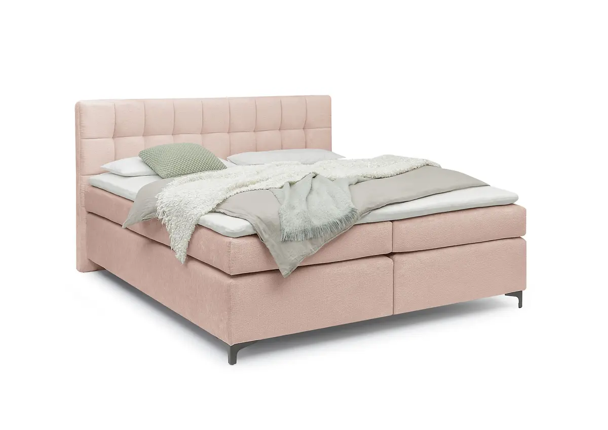 Boxspringbett HINDA- Liegefläche ca. 180x200 cm, Stoff, Altrosa, Bonell, Inkl. Topper