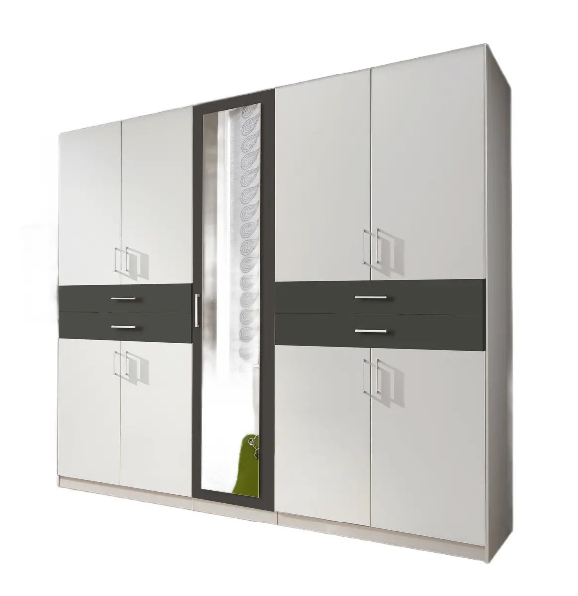 Drehtürenschrank- B ca. 225 cm, Weiß, Graphit