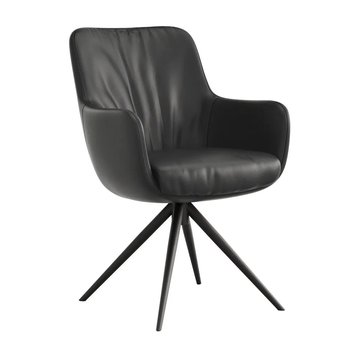 Armlehnstuhl Mis Legere - Leder, Schwarz, Stativ, Anthrazit