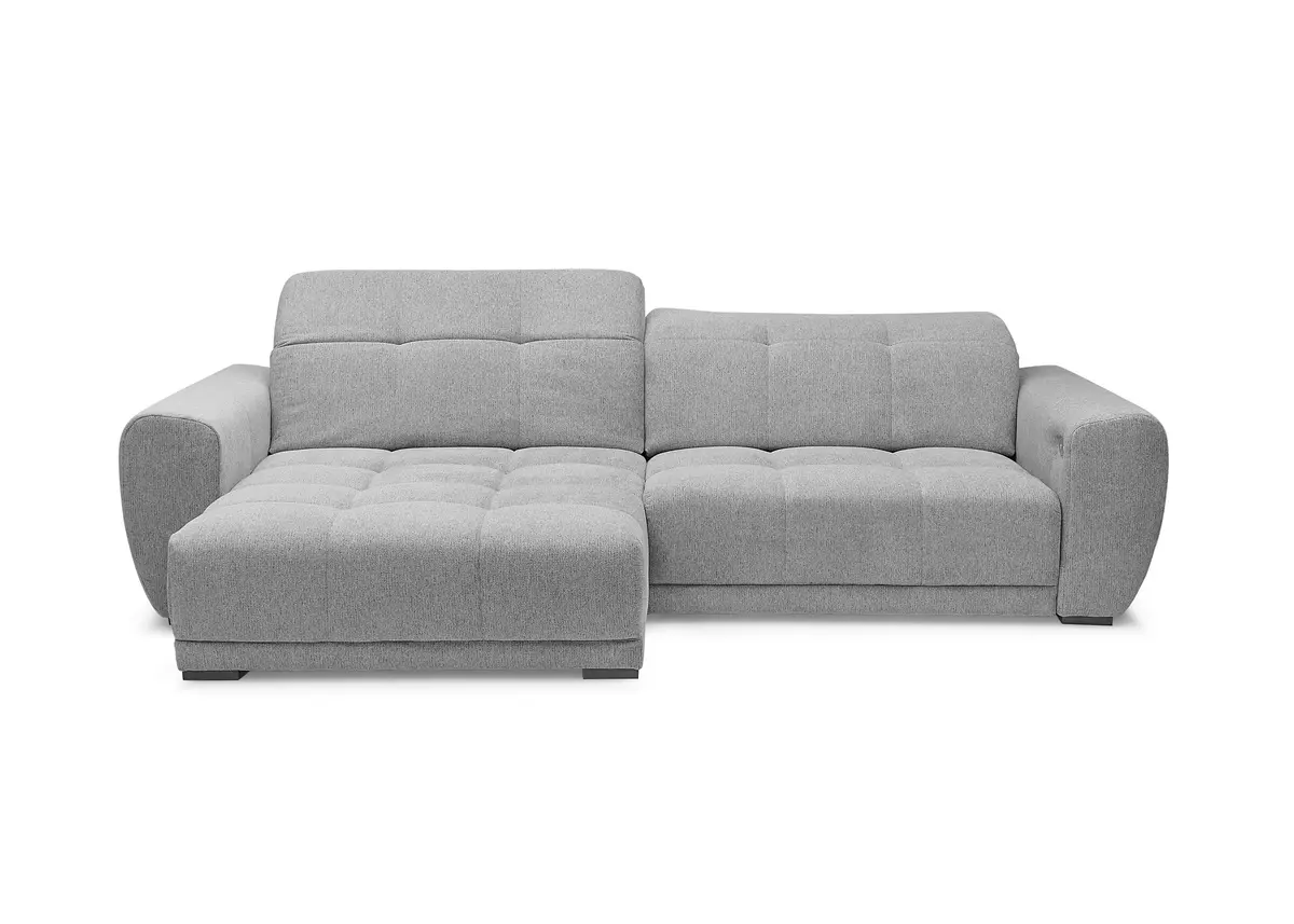 Ecksofa - Longchair links mit 2-Sitzer, Kopfteil verstellbar, Sitztiefe verstellbar motorisch, Stoff, Hellgrau