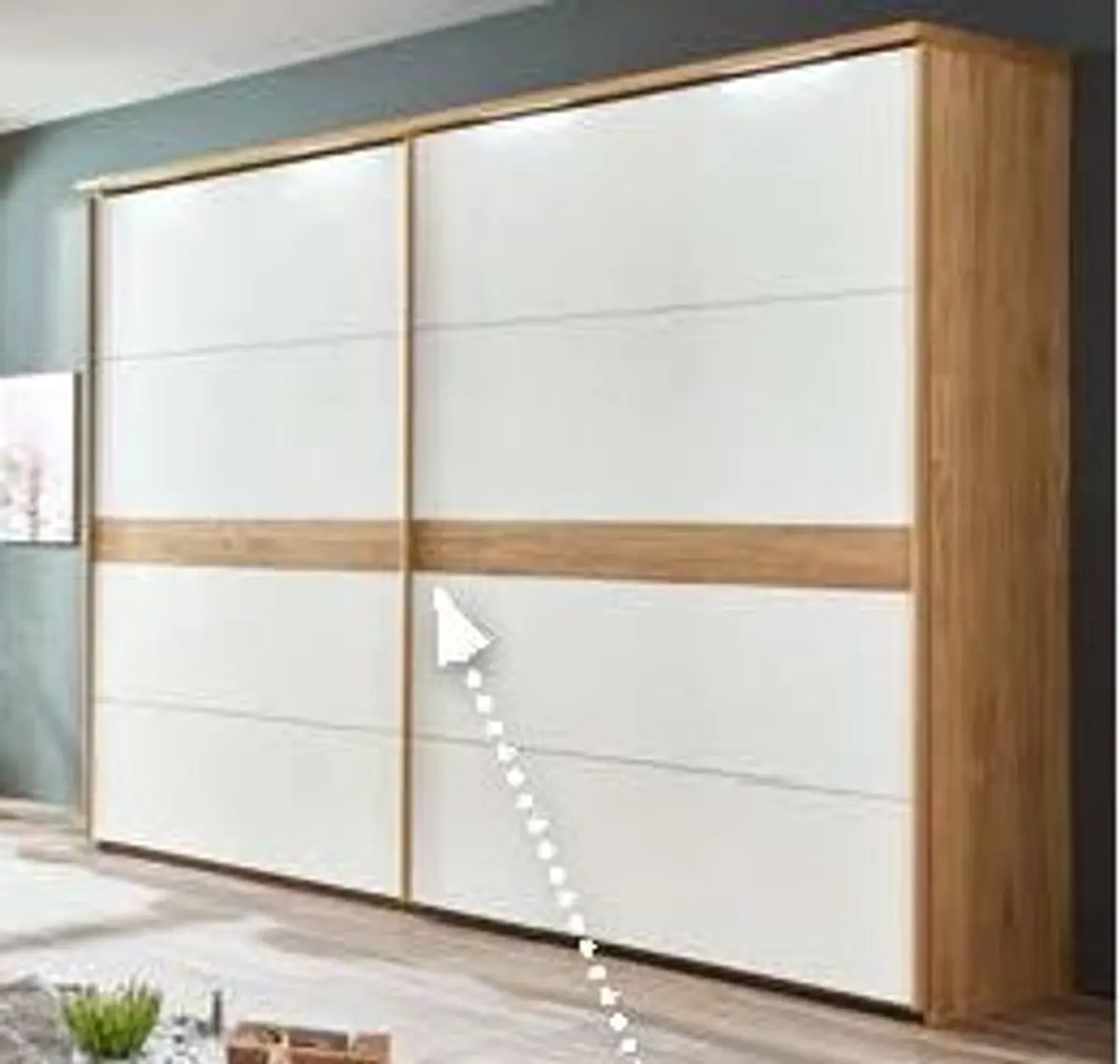 Schwebetürenschrank - B. ca. 230 cm, Wildeiche, Lack, Weiß