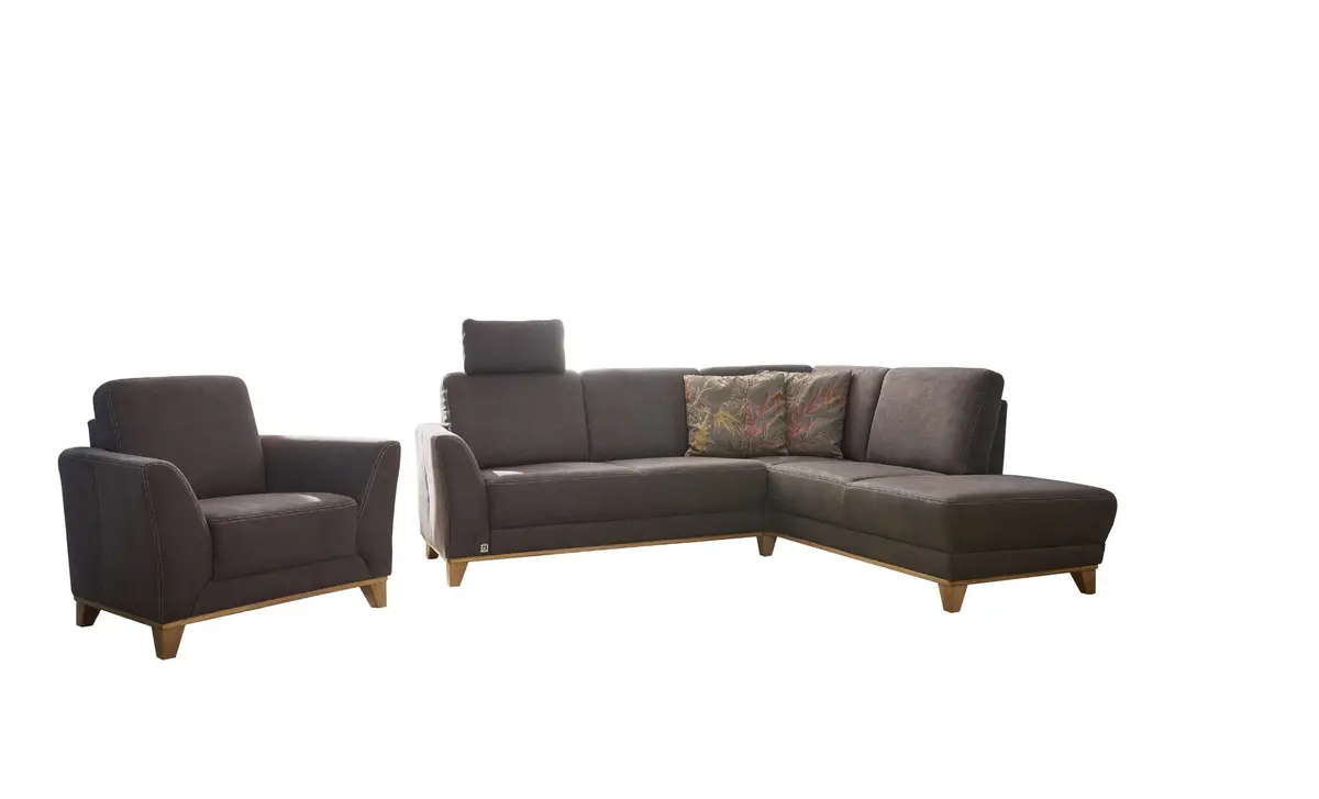 Ecksofa - 2,5 Sitzer mit Ecke Rechts, Stoff, Braun