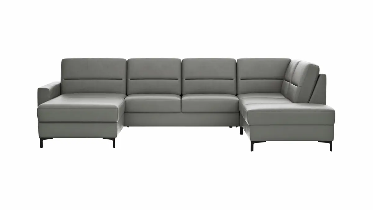 Wohnlandschaft Merlos H - Longchair links und 2,5-Sitzer mit Ecke rechts inkl. Relaxfunktion (motorisch), Leder, Graubraun