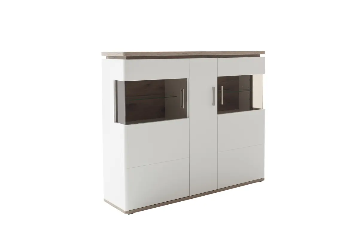 Highboard - Weiß, Absetzung Eiche