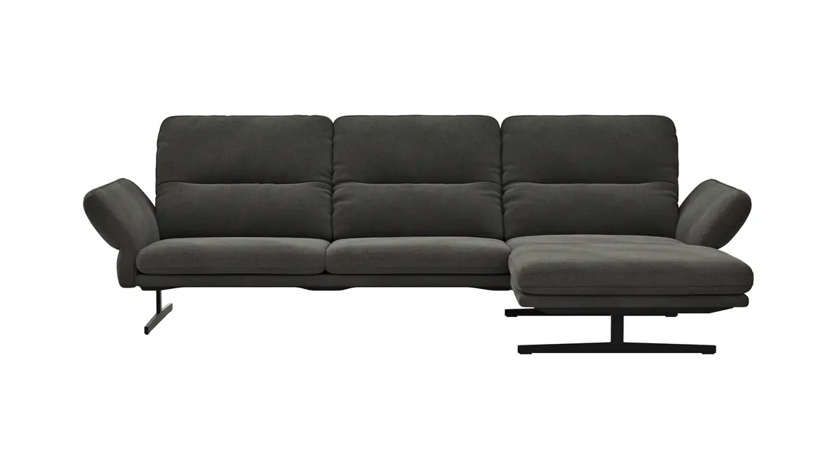 Ecksofa Alexander -  3-Sitzer mit Longchair rechts inkl. Kopfstütze/Armlehne verstellbar, Stoff, Braungrün