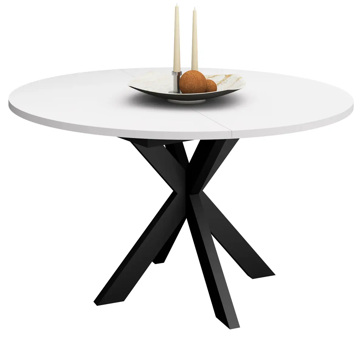 Esstisch - ausziehbar, Ø/H ca. 130x75 cm, Weiß, Schwarz