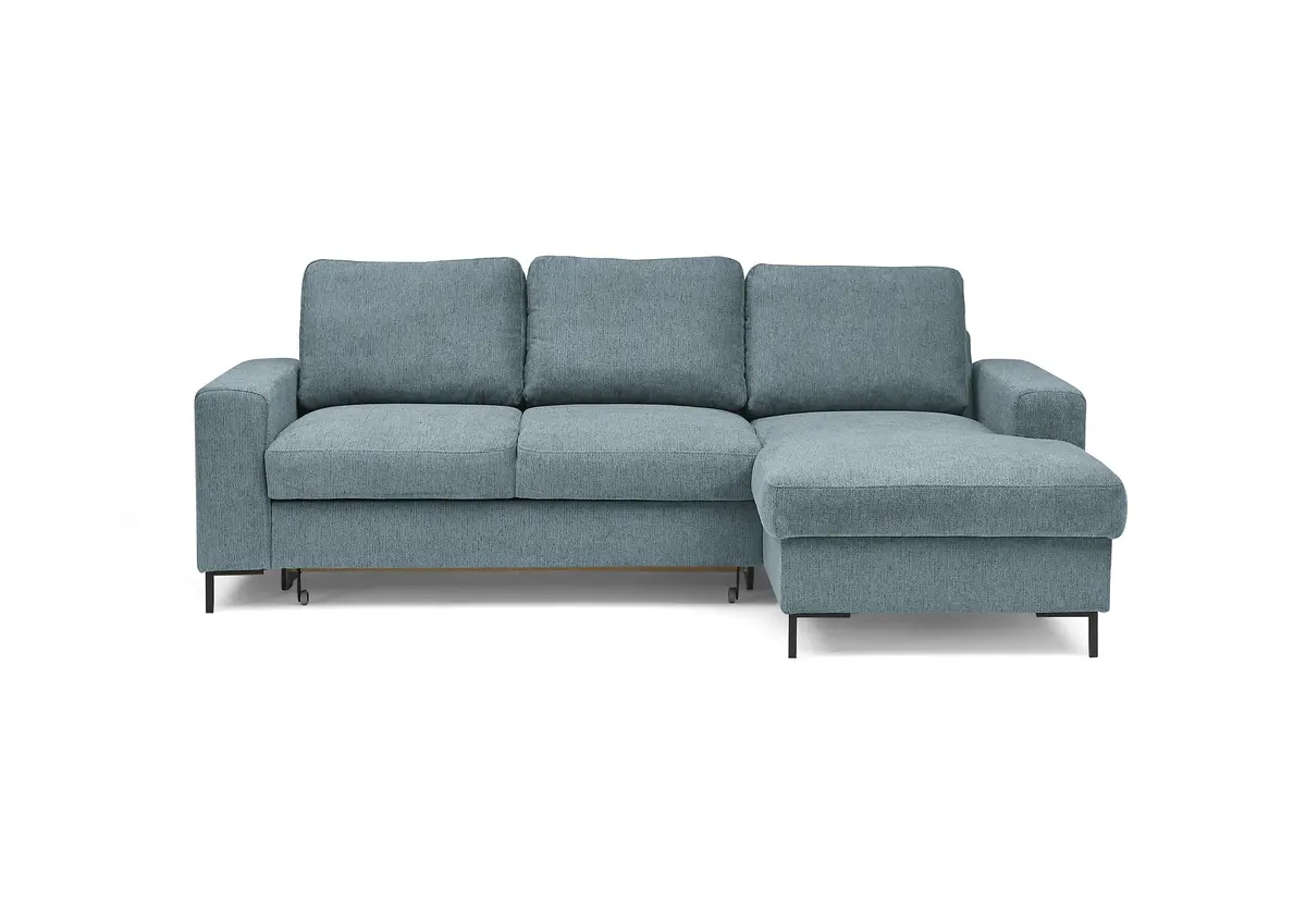 Ecksofa - 2-Sitzer mit Longchair rechts, Stoff, Azur