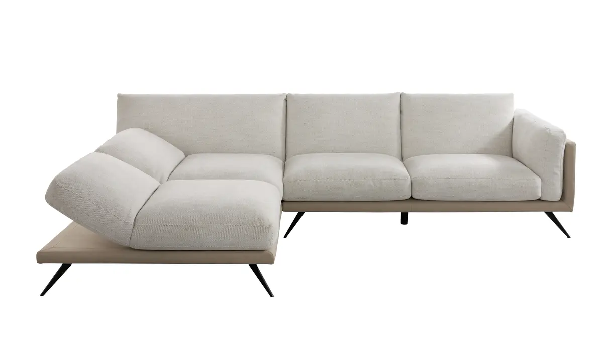 Ecksofa Valdemoro - Longchair mit 2,5-Sitzer rechts inkl. Rückenlehne verstellbar, Stoff, Creme
