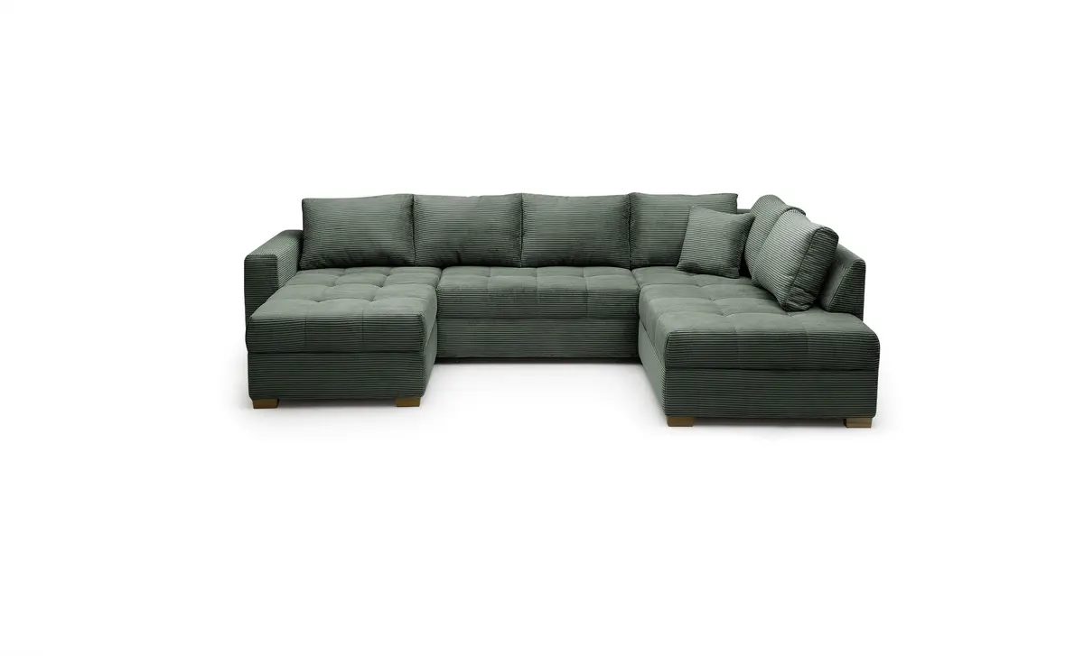 Wohnlandschaft JOSY - Longchair links, 1,5-Sitzer, Ecke rechts inkl. Schlaffunktion mit Bettkasten, Stoff, Grün