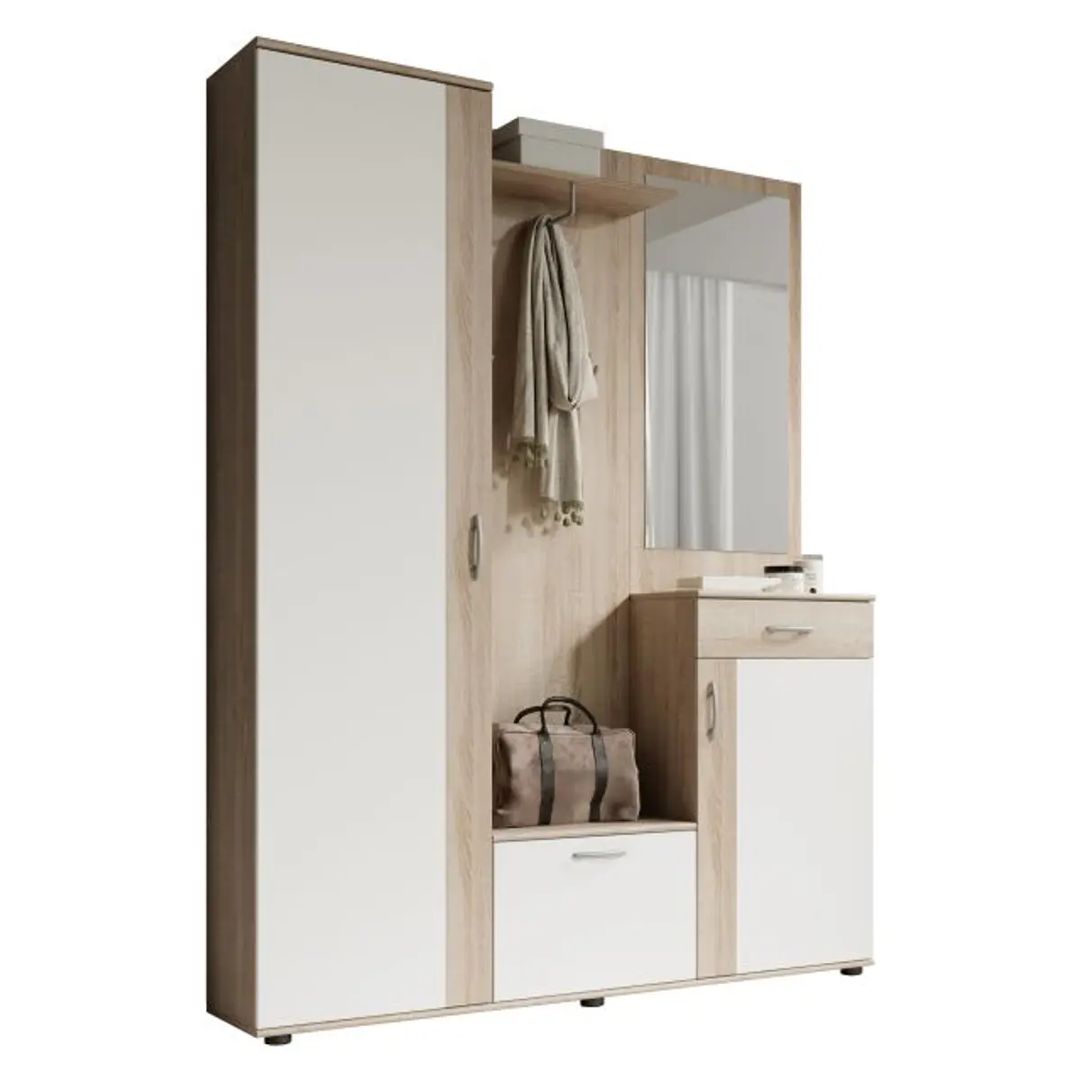 Kompaktgarderobe - Sonoma Eiche Nachbildung, Weiß