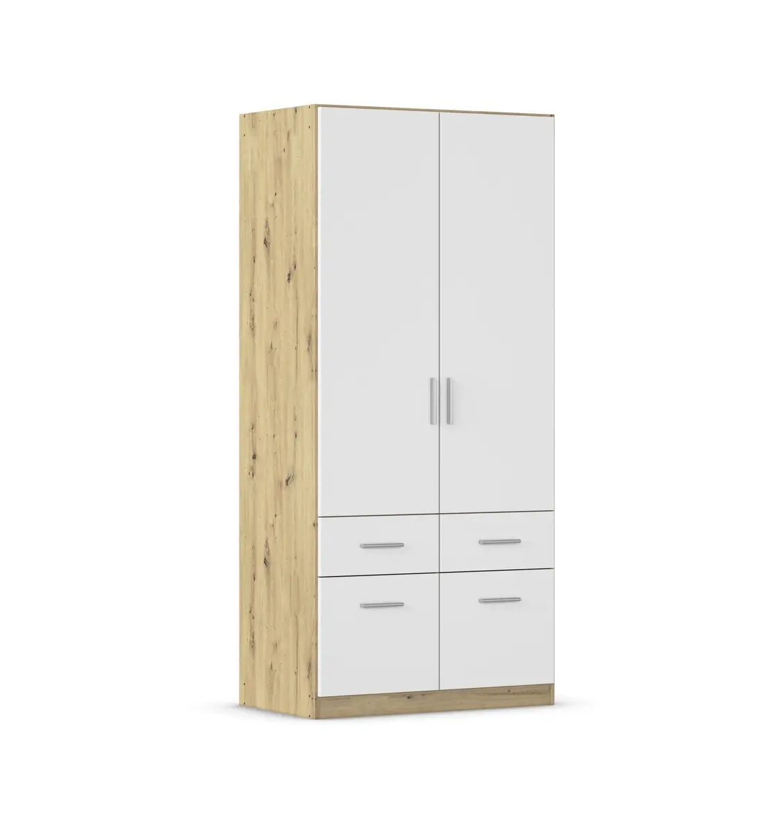 Drehtürenschrank REXY MATT- B 91 cm, Eiche Dekor, Weiß
