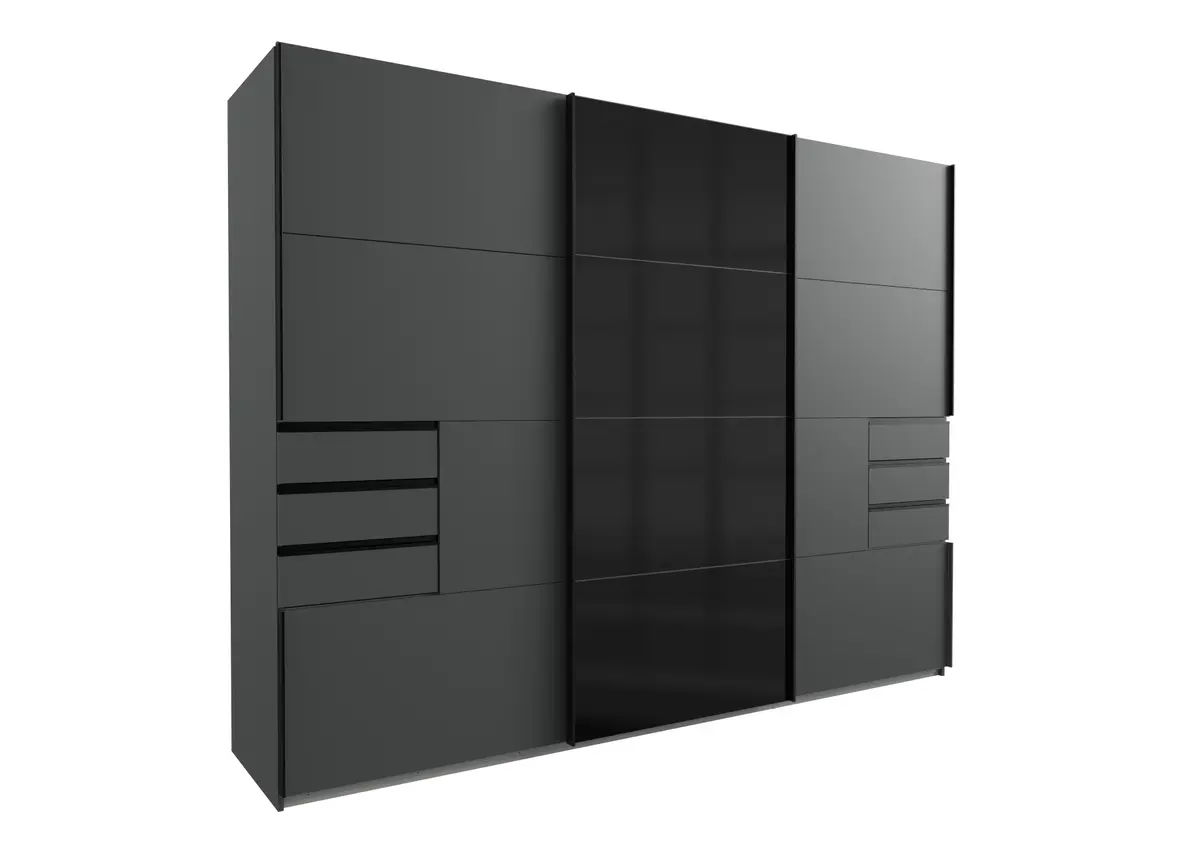 Schwebetürenschrank- B ca, 270 cm, Graphit, Glas, Schwarz