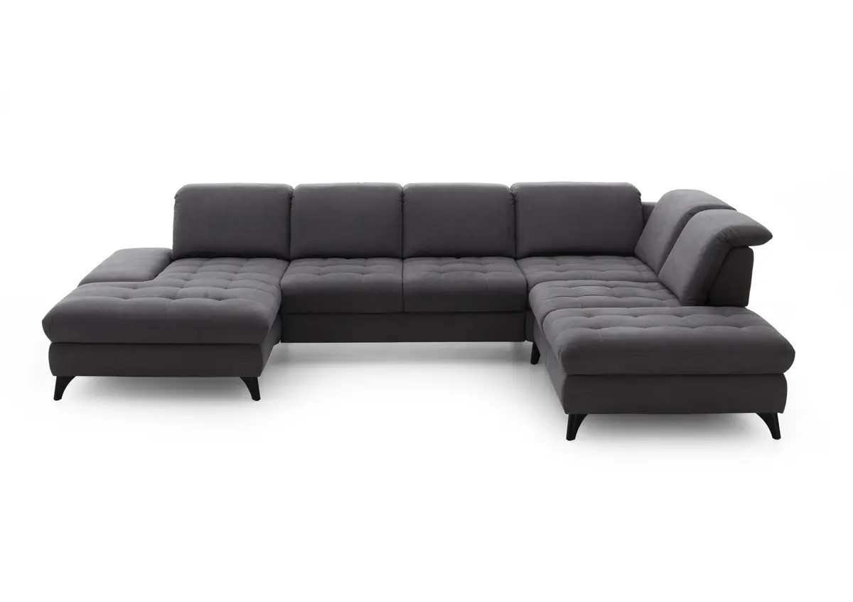 Wohnlandschaft - Longchair mit 2-Sitzer und Abschlusselement rechts, inkl. Schwenkrücken, Stoff, Grau