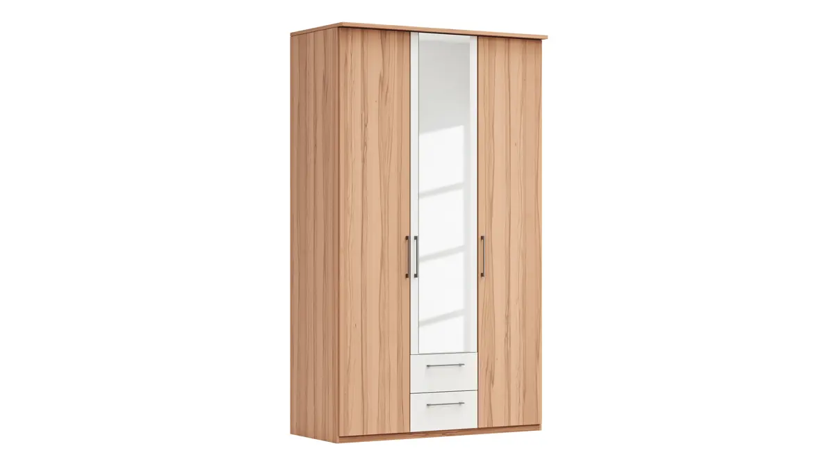 Drehtürenschrank Viana - B. ca. 136 cm, Furnier, Kernbuche, Weiß