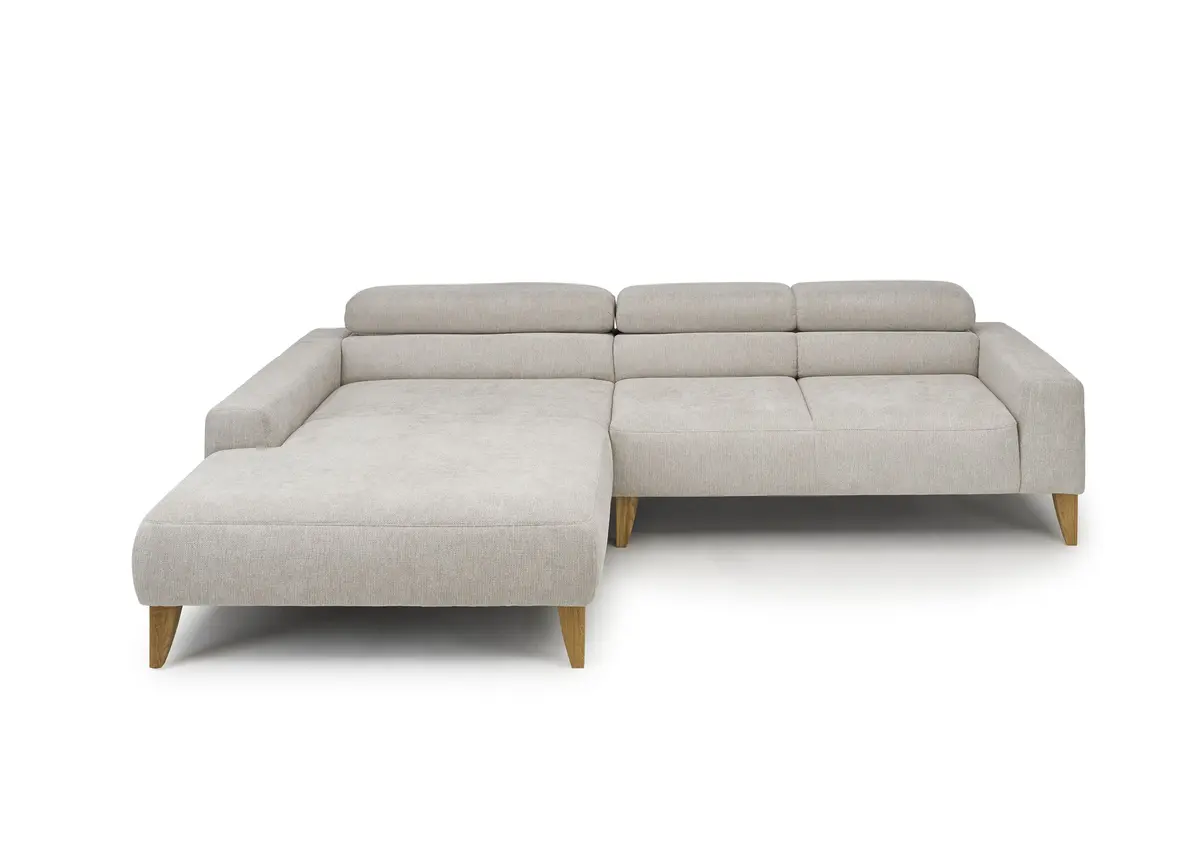 Ecksofa CHENOA - Longchair links mit 2-Sitzer, Kopfteil verstellbar, Stoff, Natur