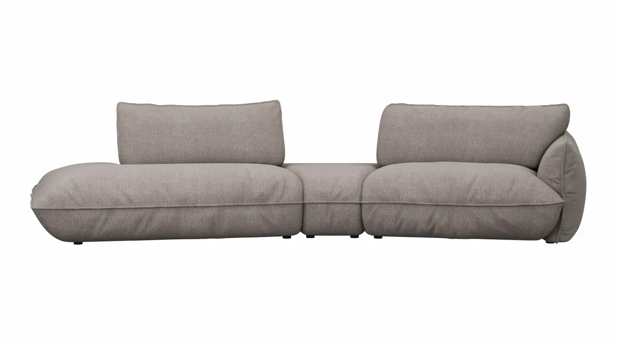 Trapezsofa Fluffy - 2-Sitzer mit Trapezelement und Abschlussteil inkl. Rückenlehne verstellbar, Stoff, Taupe