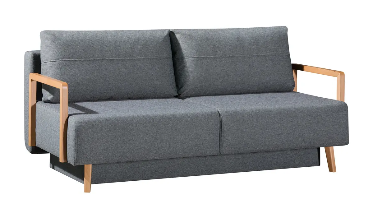 Querschläfer - Schlaffunktion mit Bettkasten, Stoff, Blaugrau