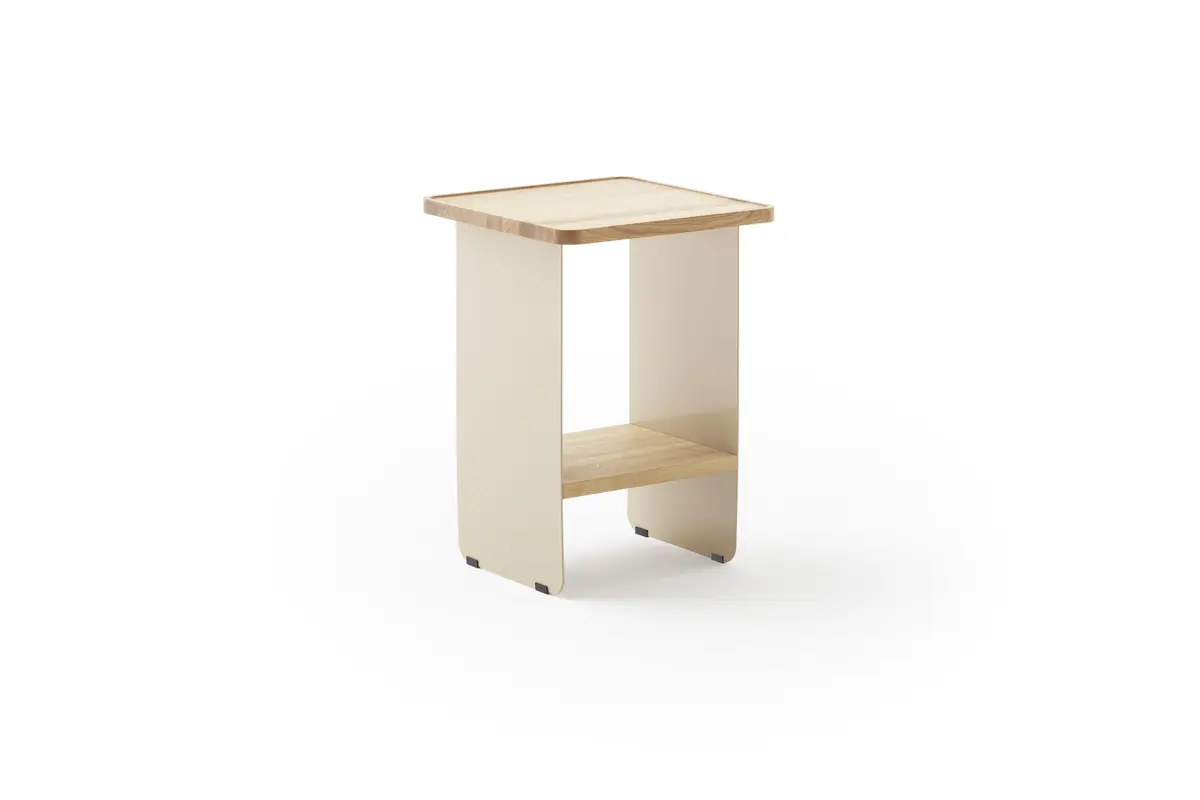 Beistelltisch Olai - LHB. ca. 40x45x40 cm, Wildeiche massiv, Metall, Beige