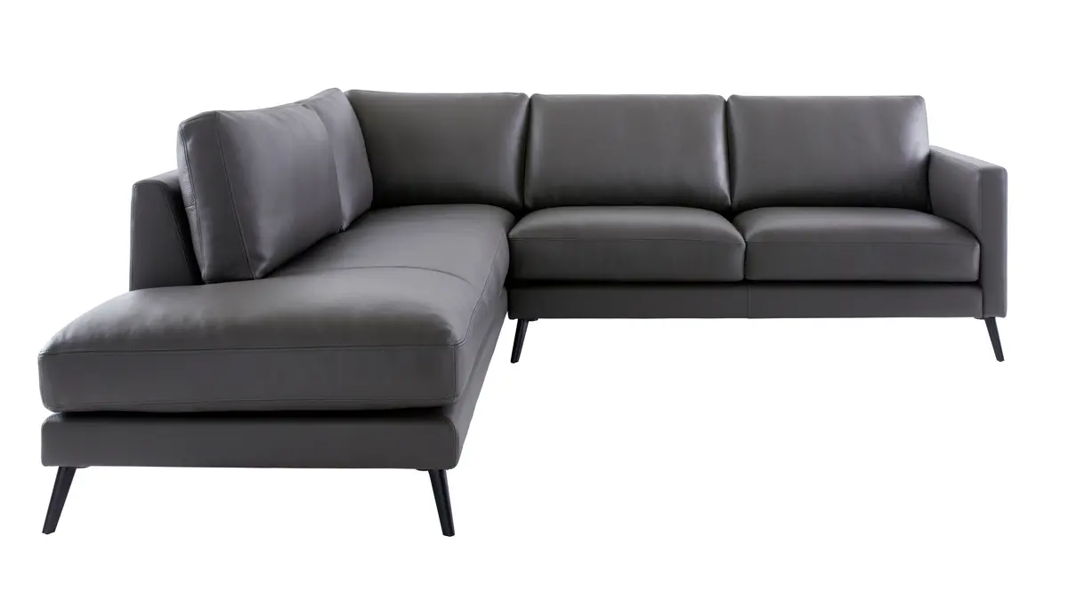 Ecksofa Cuneo Klassik - Ecke links, 2-Sitzer, Leder Steingrau