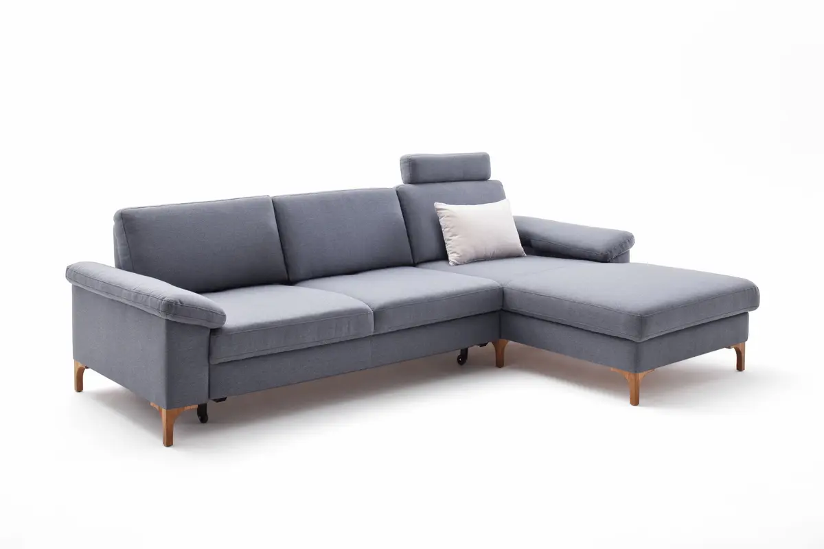 Ecksofa - 2,5-Sitzer mit Longchair rechts, Rückenlehne verstellbar, Stoff, Graublau