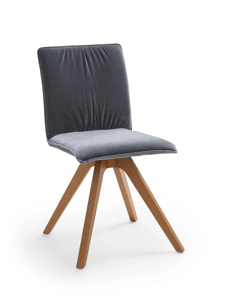 Stuhl Mileto - Velour, Hellgrau, Eiche massiv