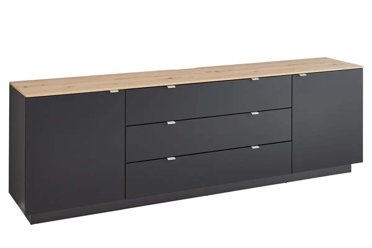 TV-Sideboard - Schwarz, Eiche Dekor