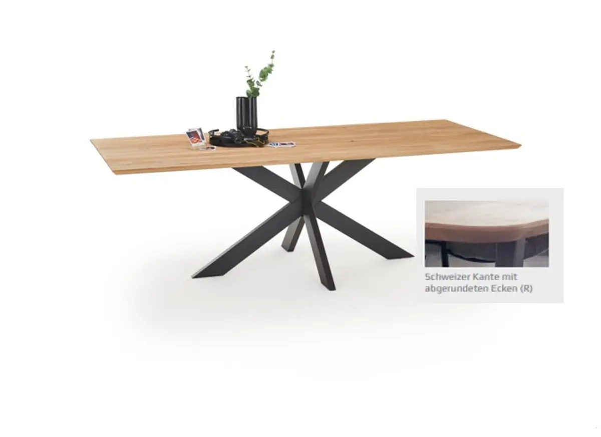 Esstisch - LB ca. 240x100 cm, Wildeiche massiv geölt, Schweizer Kante mit abgerundeten Ecken, Schwarz