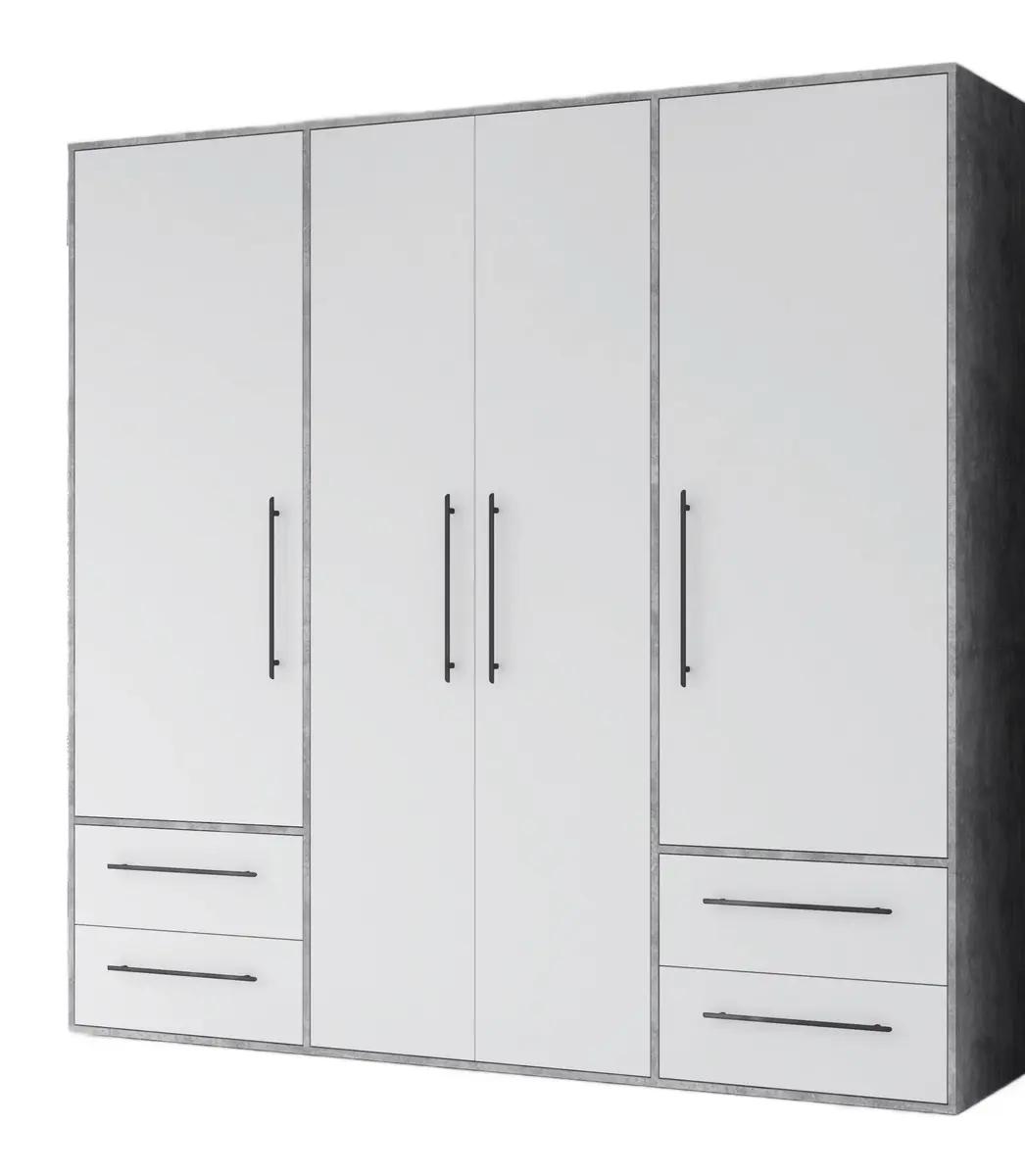 Drehtürenschrank FATHIE- B ca. 206 cm, Betonoptik, Weiß