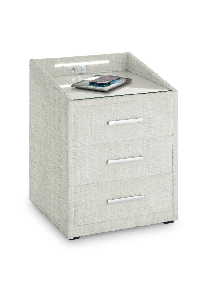 Nachttisch- Taupe, mit Glasplatte, inkl. Beleuchtung