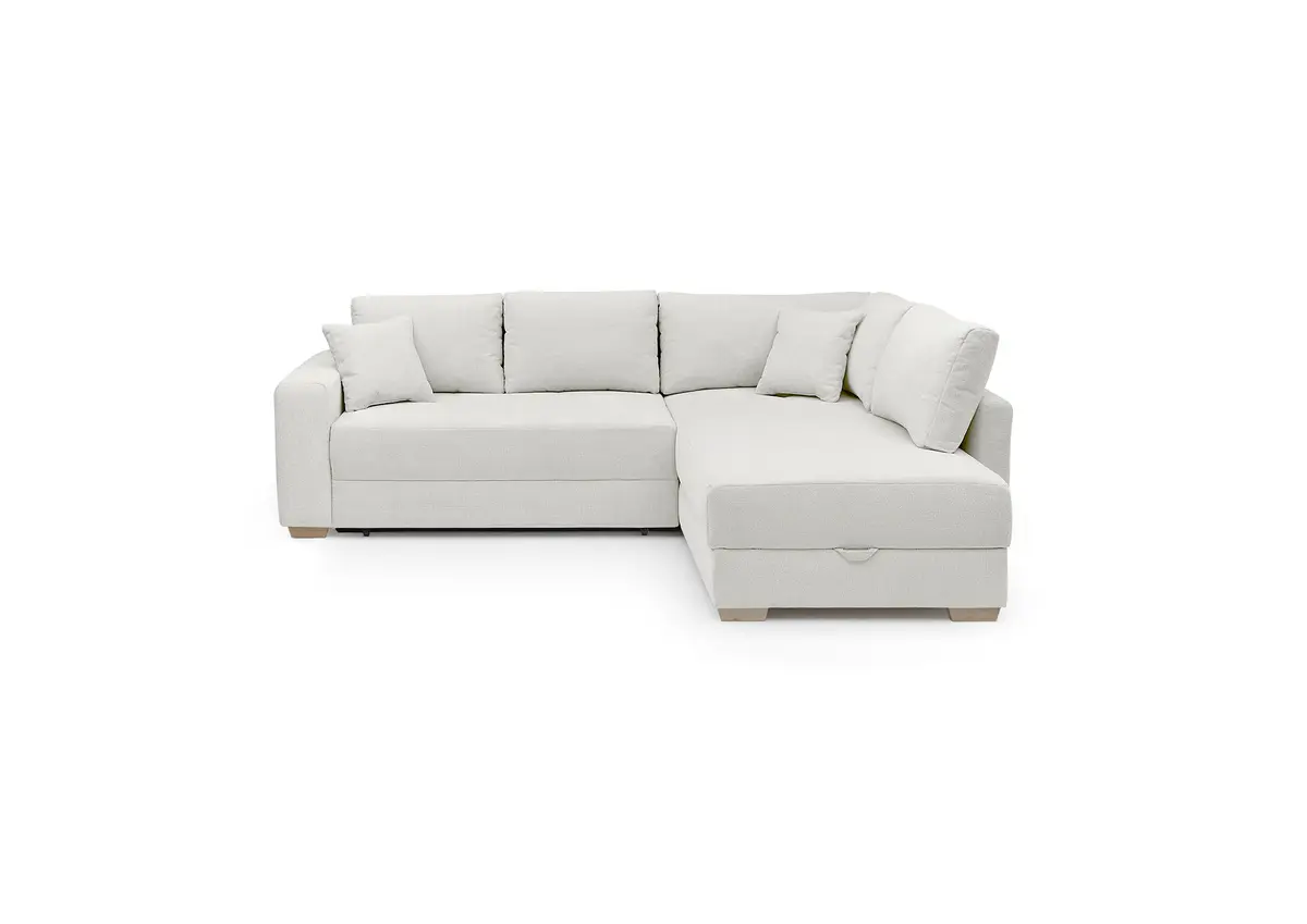 Ecksofa Jyte - 2-Sitzer mit Ecke rechts, Schlaffunktion mit Bettkasten, Stoff, Beige