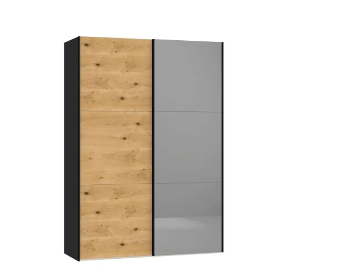Schwebetürenschrank JOIN IT- B ca. 152 cm., Schwarz, Eiche, Furniert, Spiegel, Dunkel