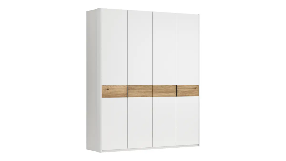 Drehtürenschrank Viana - B ca. 204 cm, Lack, Weiß, Riffholz, Wildeiche