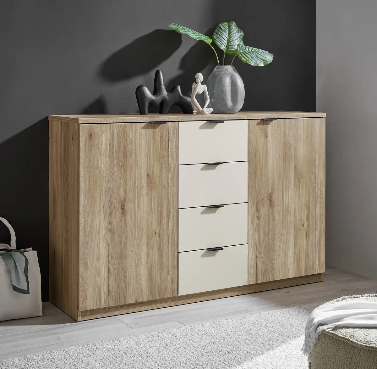 Kommode - Dekor Holz, Absetzungen Beige
