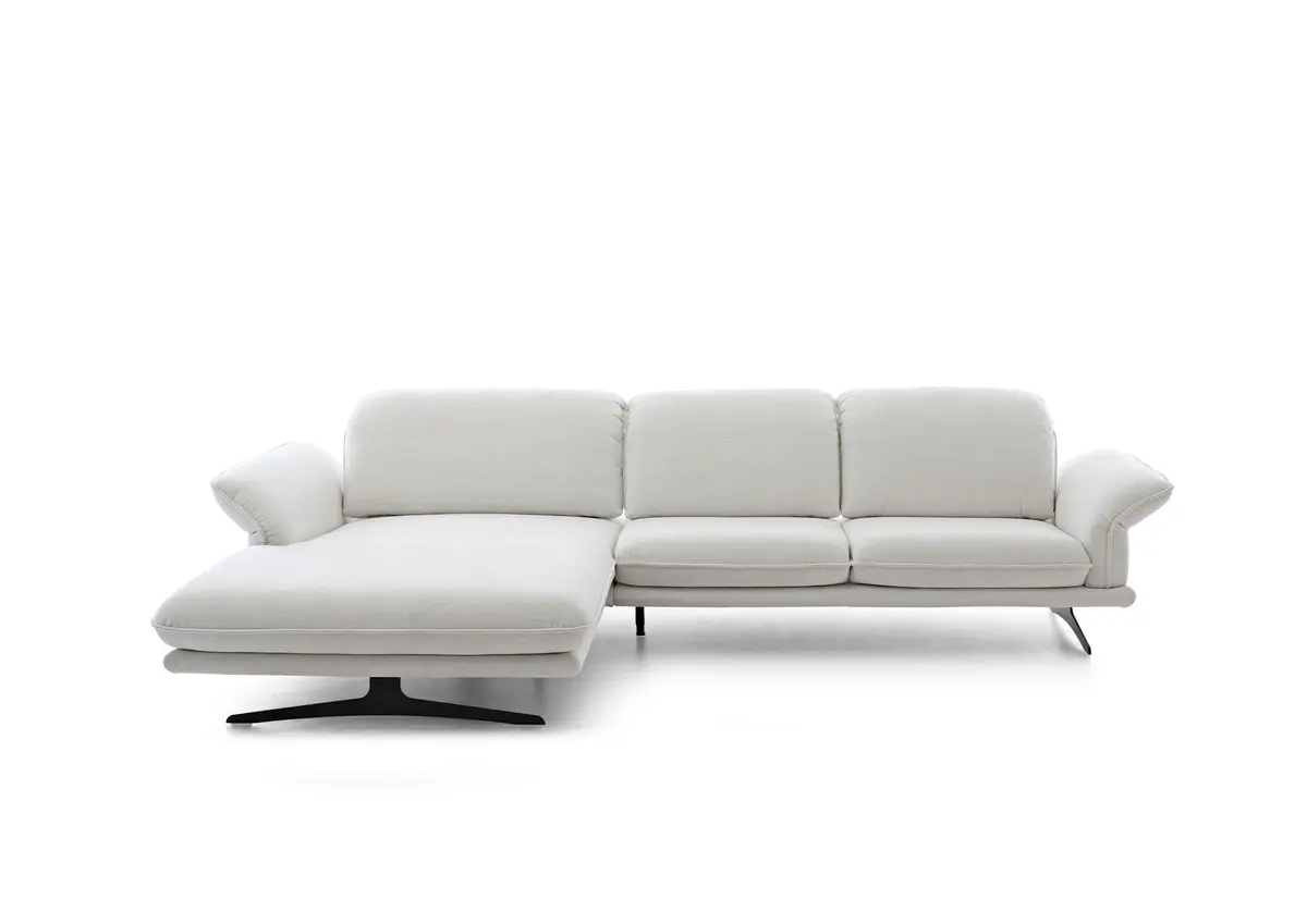 Ecksofa - Longchair links mit Sofa 2-Sitzer, Sitztiefe verstellbar, Stoff, Snow