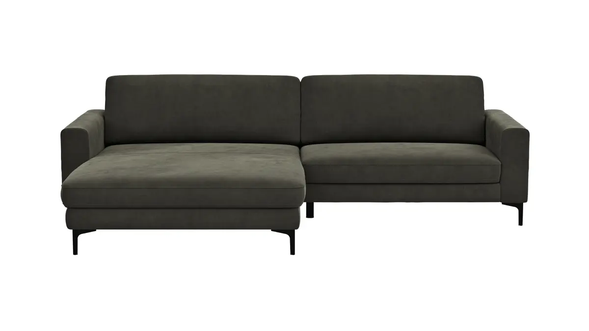 Ecksofa Oviedo - Longchair links mit 1,5-Sitzer, Stoff, Braungrün