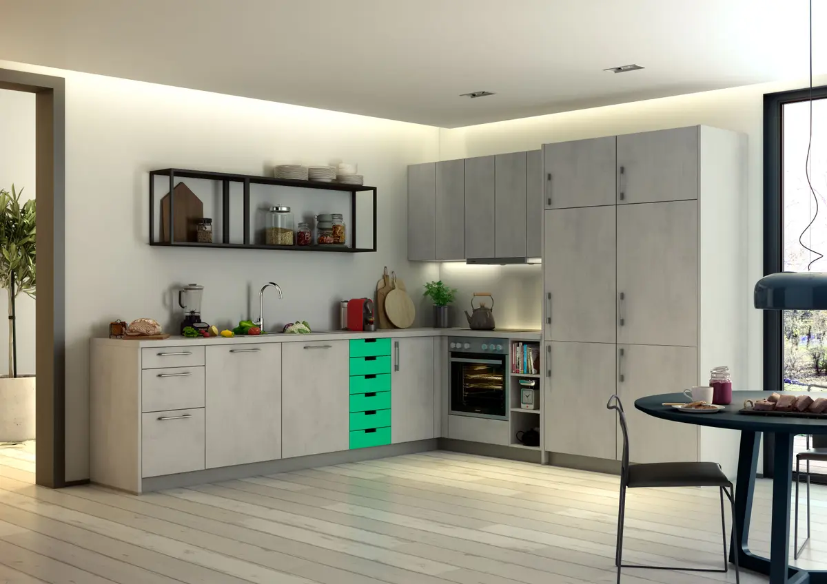 L-Küche 51.180 18 500, Beton quarzgrau Nachbildung