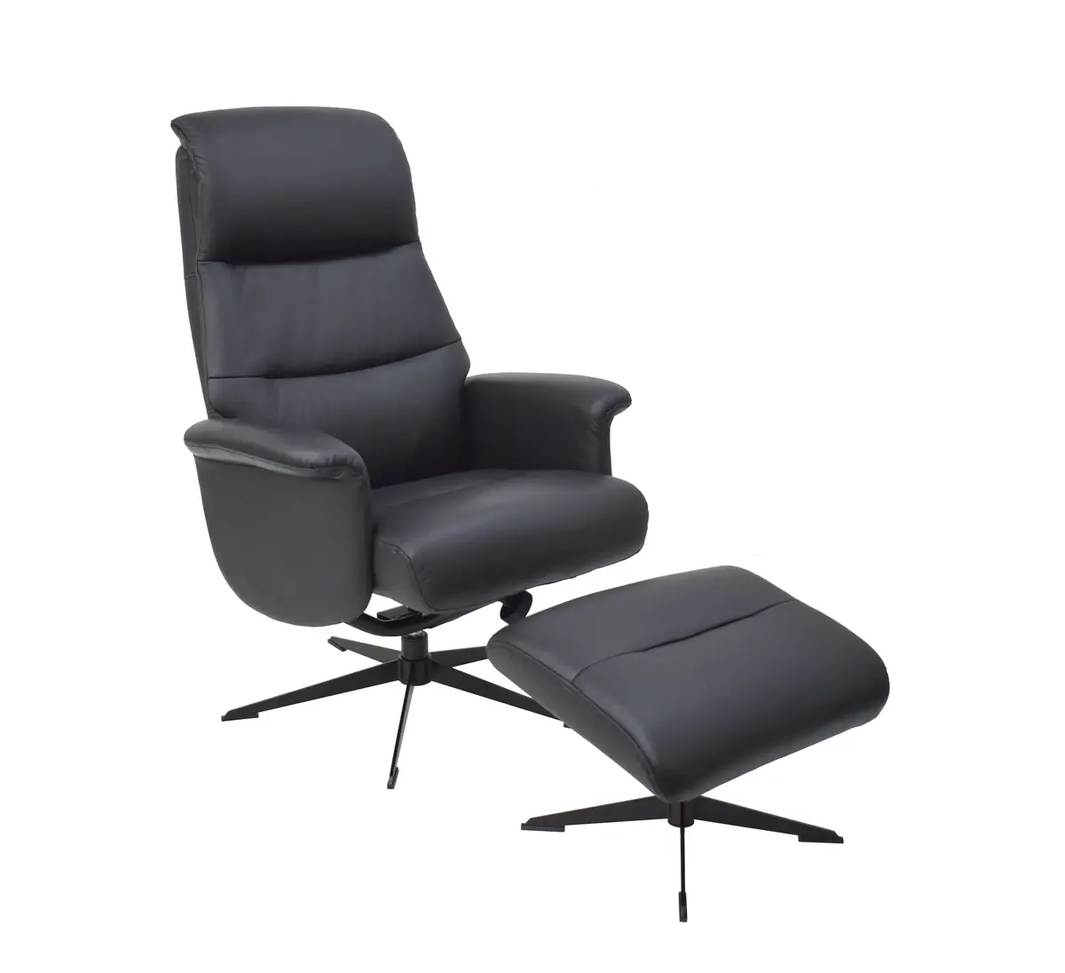 TV-Sessel MENNIS mit Hocker - drehbar, Relaxfunktion, Kopfteilverstellung, Leder, Schwarz