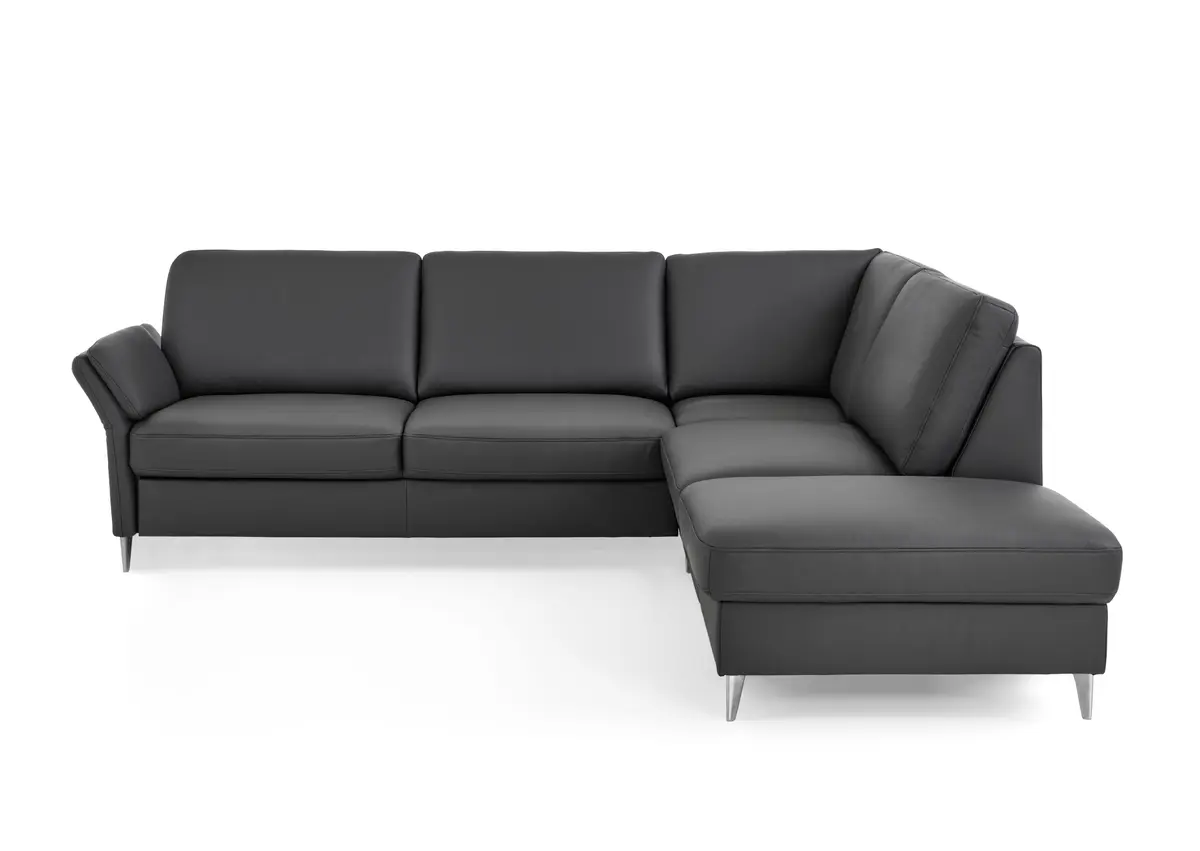 Ecksofa - 3-Sitzer mit Ecke rechts, Leder, Anthrazit