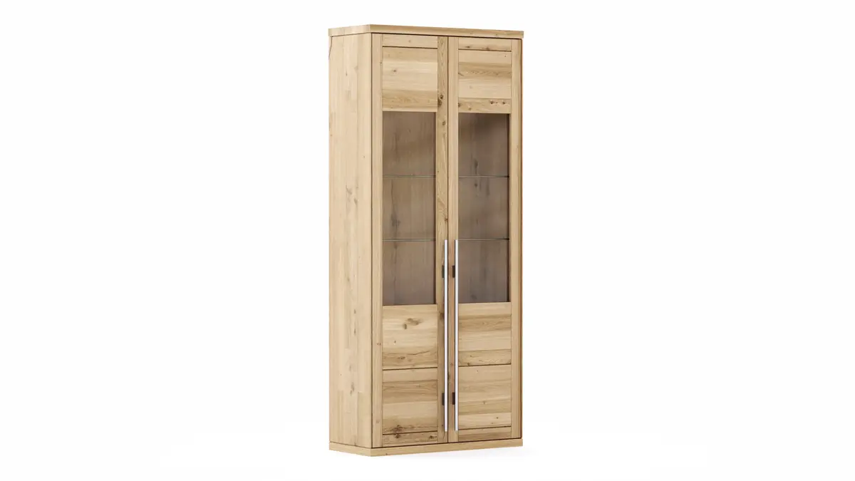 Vitrine Faro Plus - BH ca. 92x213 cm, Wildeiche massiv, Bianco